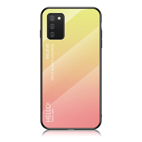 Coque Rebord Contour Silicone et Vitre Miroir Housse Etui Degrade Arc en Ciel LS1 pour Samsung Galaxy A02s Jaune