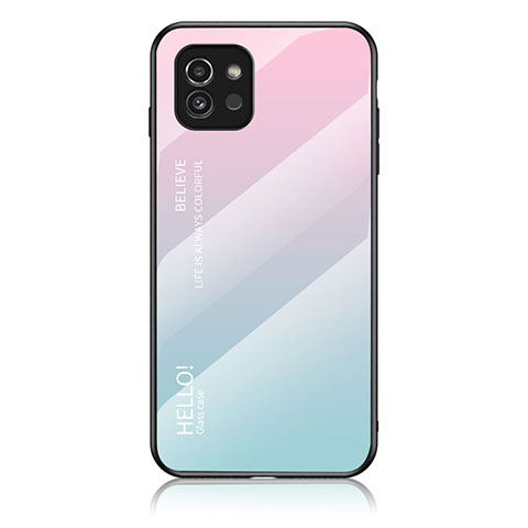 Coque Rebord Contour Silicone et Vitre Miroir Housse Etui Degrade Arc en Ciel LS1 pour Samsung Galaxy A03 Cyan