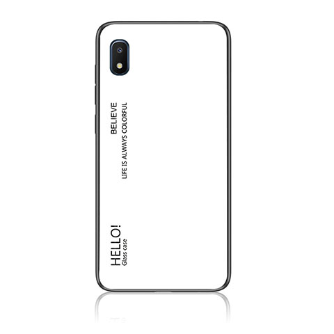 Coque Rebord Contour Silicone et Vitre Miroir Housse Etui Degrade Arc en Ciel LS1 pour Samsung Galaxy A10e Blanc