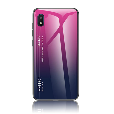 Coque Rebord Contour Silicone et Vitre Miroir Housse Etui Degrade Arc en Ciel LS1 pour Samsung Galaxy A10e Rose Rouge