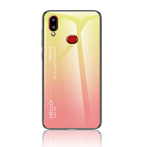 Coque Rebord Contour Silicone et Vitre Miroir Housse Etui Degrade Arc en Ciel LS1 pour Samsung Galaxy A10s Jaune