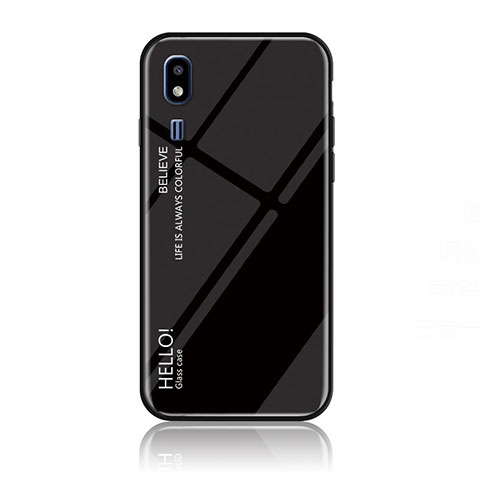 Coque Rebord Contour Silicone et Vitre Miroir Housse Etui Degrade Arc en Ciel LS1 pour Samsung Galaxy A2 Core A260F A260G Noir