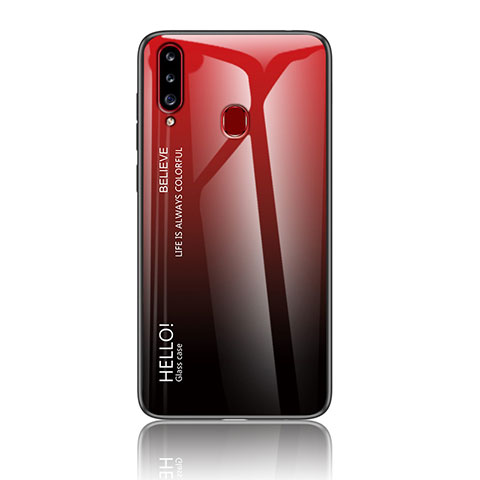 Coque Rebord Contour Silicone et Vitre Miroir Housse Etui Degrade Arc en Ciel LS1 pour Samsung Galaxy A20s Rouge