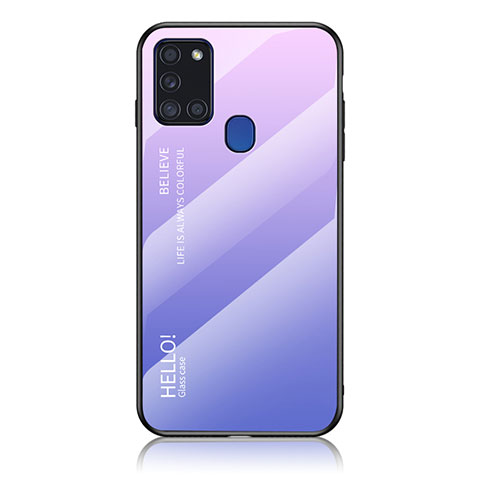 Coque Rebord Contour Silicone et Vitre Miroir Housse Etui Degrade Arc en Ciel LS1 pour Samsung Galaxy A21s Violet Clair