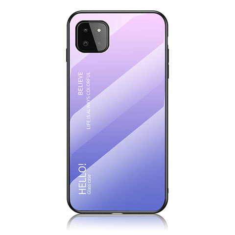 Coque Rebord Contour Silicone et Vitre Miroir Housse Etui Degrade Arc en Ciel LS1 pour Samsung Galaxy A22 5G Violet Clair