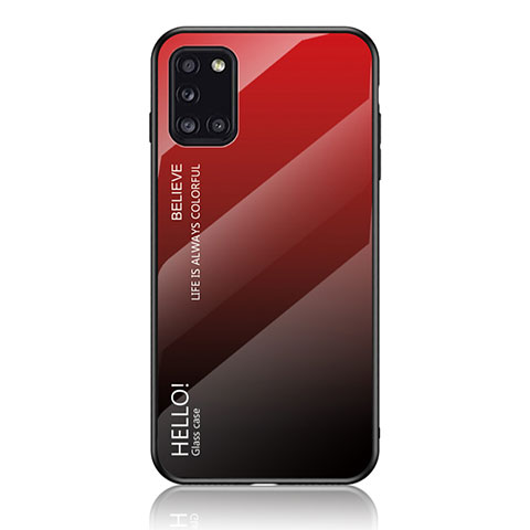 Coque Rebord Contour Silicone et Vitre Miroir Housse Etui Degrade Arc en Ciel LS1 pour Samsung Galaxy A31 Rouge