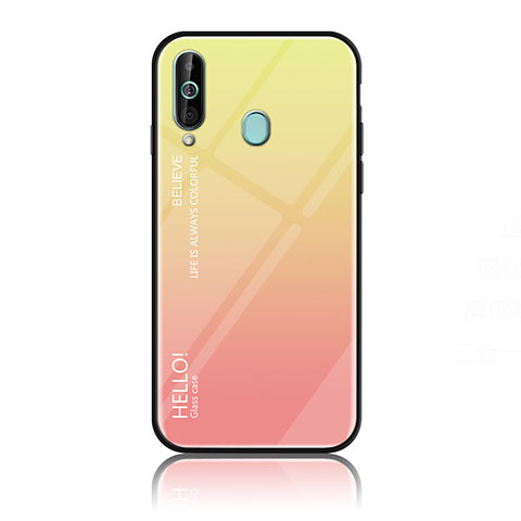 Coque Rebord Contour Silicone et Vitre Miroir Housse Etui Degrade Arc en Ciel LS1 pour Samsung Galaxy A60 Jaune