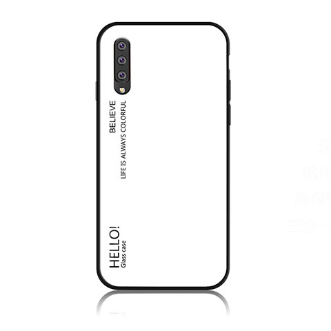 Coque Rebord Contour Silicone et Vitre Miroir Housse Etui Degrade Arc en Ciel LS1 pour Samsung Galaxy A70 Blanc