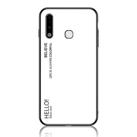 Coque Rebord Contour Silicone et Vitre Miroir Housse Etui Degrade Arc en Ciel LS1 pour Samsung Galaxy A70E Blanc