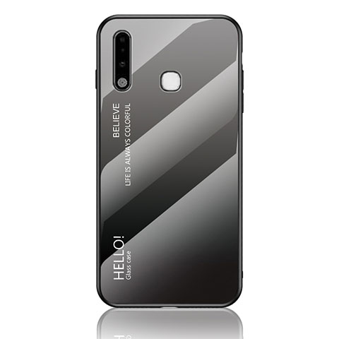 Coque Rebord Contour Silicone et Vitre Miroir Housse Etui Degrade Arc en Ciel LS1 pour Samsung Galaxy A70E Gris Fonce