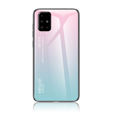 Coque Rebord Contour Silicone et Vitre Miroir Housse Etui Degrade Arc en Ciel LS1 pour Samsung Galaxy A71 4G A715 Cyan