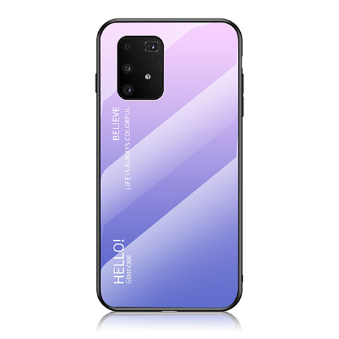 Coque Rebord Contour Silicone et Vitre Miroir Housse Etui Degrade Arc en Ciel LS1 pour Samsung Galaxy A91 Violet Clair