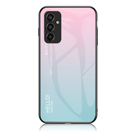 Coque Rebord Contour Silicone et Vitre Miroir Housse Etui Degrade Arc en Ciel LS1 pour Samsung Galaxy F13 4G Cyan