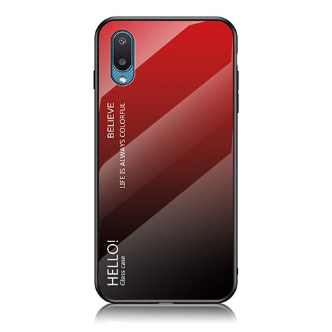 Coque Rebord Contour Silicone et Vitre Miroir Housse Etui Degrade Arc en Ciel LS1 pour Samsung Galaxy M02 Rouge