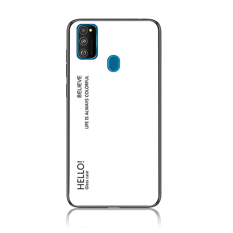 Coque Rebord Contour Silicone et Vitre Miroir Housse Etui Degrade Arc en Ciel LS1 pour Samsung Galaxy M21 Blanc