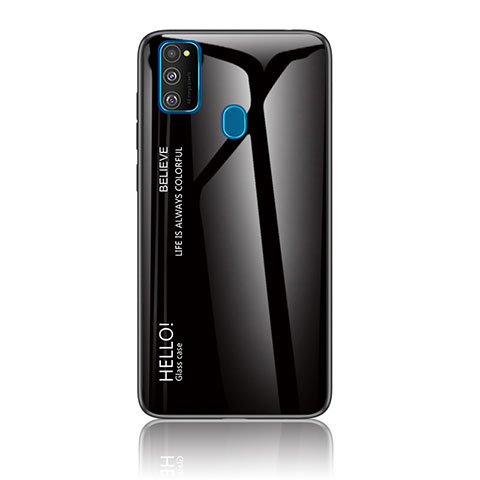 Coque Rebord Contour Silicone et Vitre Miroir Housse Etui Degrade Arc en Ciel LS1 pour Samsung Galaxy M21 Noir