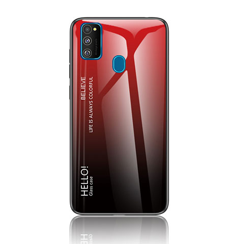 Coque Rebord Contour Silicone et Vitre Miroir Housse Etui Degrade Arc en Ciel LS1 pour Samsung Galaxy M30s Rouge