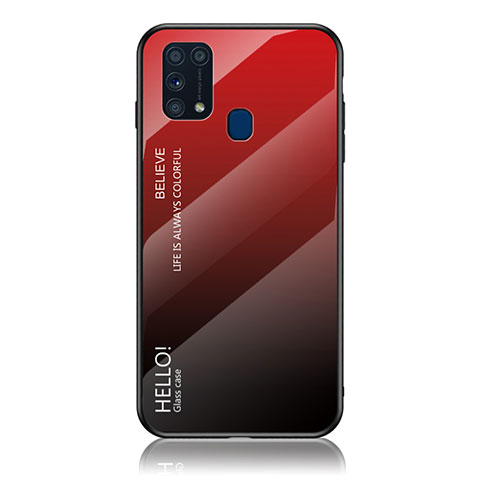 Coque Rebord Contour Silicone et Vitre Miroir Housse Etui Degrade Arc en Ciel LS1 pour Samsung Galaxy M31 Prime Edition Rouge