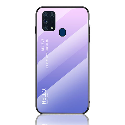 Coque Rebord Contour Silicone et Vitre Miroir Housse Etui Degrade Arc en Ciel LS1 pour Samsung Galaxy M31 Prime Edition Violet Clair