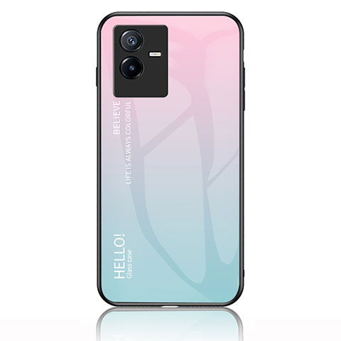 Coque Rebord Contour Silicone et Vitre Miroir Housse Etui Degrade Arc en Ciel LS1 pour Vivo iQOO Z6x Cyan