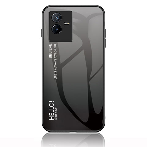 Coque Rebord Contour Silicone et Vitre Miroir Housse Etui Degrade Arc en Ciel LS1 pour Vivo T2x 5G Gris Fonce