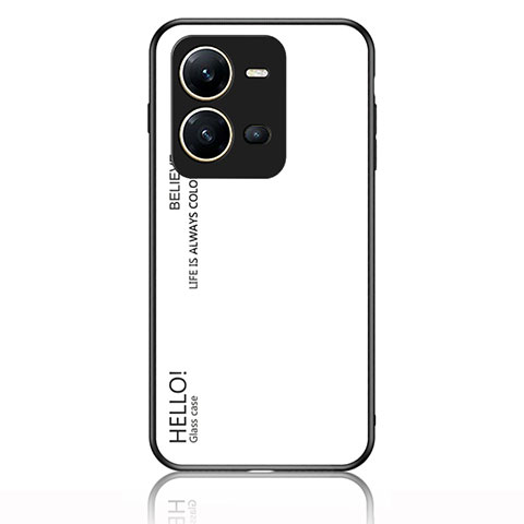 Coque Rebord Contour Silicone et Vitre Miroir Housse Etui Degrade Arc en Ciel LS1 pour Vivo V25 5G Blanc