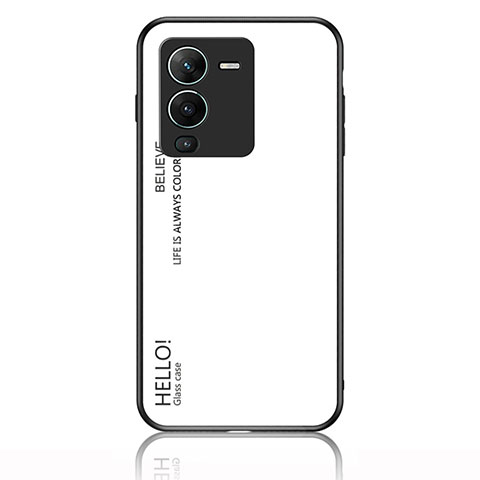 Coque Rebord Contour Silicone et Vitre Miroir Housse Etui Degrade Arc en Ciel LS1 pour Vivo V25 Pro 5G Blanc