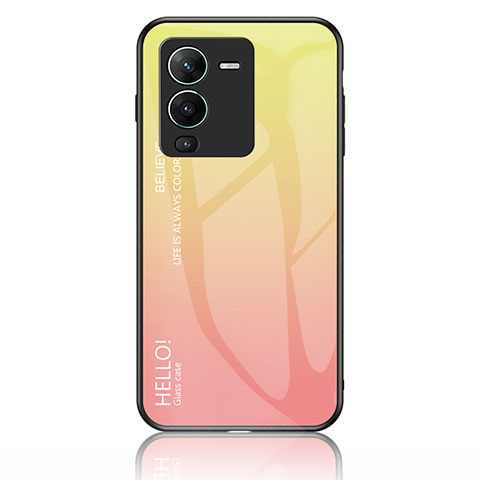 Coque Rebord Contour Silicone et Vitre Miroir Housse Etui Degrade Arc en Ciel LS1 pour Vivo V25 Pro 5G Jaune