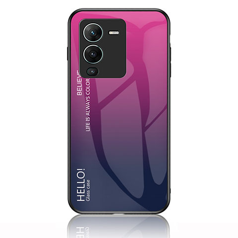 Coque Rebord Contour Silicone et Vitre Miroir Housse Etui Degrade Arc en Ciel LS1 pour Vivo V25 Pro 5G Rose Rouge