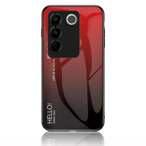 Coque Rebord Contour Silicone et Vitre Miroir Housse Etui Degrade Arc en Ciel LS1 pour Vivo V27 Pro 5G Rouge