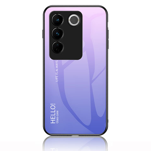 Coque Rebord Contour Silicone et Vitre Miroir Housse Etui Degrade Arc en Ciel LS1 pour Vivo V27 Pro 5G Violet Clair