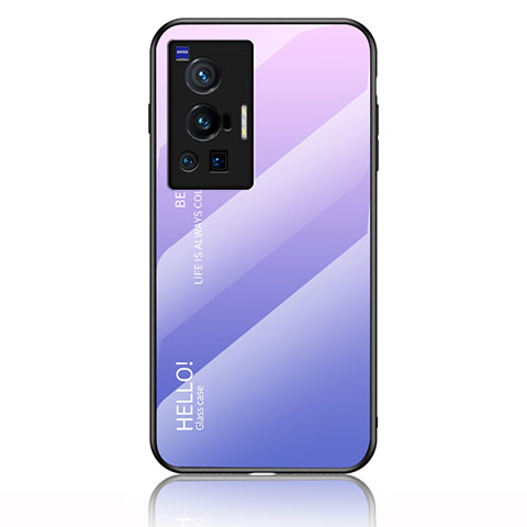 Coque Rebord Contour Silicone et Vitre Miroir Housse Etui Degrade Arc en Ciel LS1 pour Vivo X70 Pro 5G Violet Clair