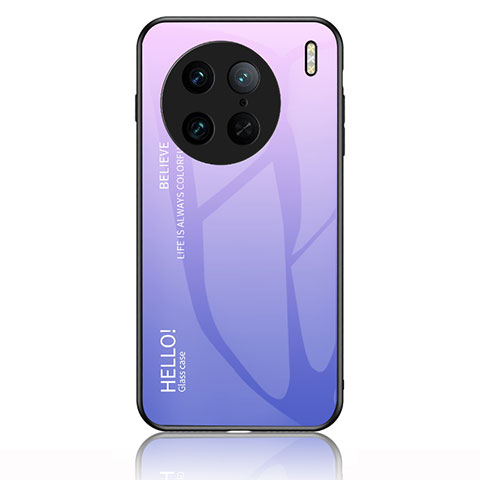 Coque Rebord Contour Silicone et Vitre Miroir Housse Etui Degrade Arc en Ciel LS1 pour Vivo X90 5G Violet Clair