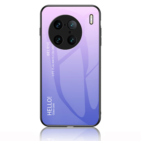 Coque Rebord Contour Silicone et Vitre Miroir Housse Etui Degrade Arc en Ciel LS1 pour Vivo X90 Pro+ Plus 5G Violet Clair