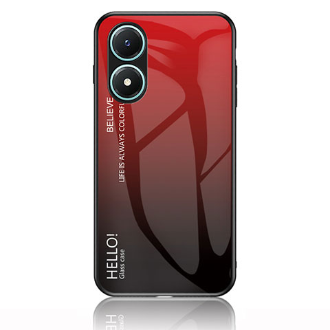 Coque Rebord Contour Silicone et Vitre Miroir Housse Etui Degrade Arc en Ciel LS1 pour Vivo Y02S Rouge