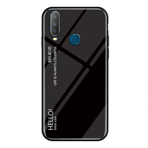 Coque Rebord Contour Silicone et Vitre Miroir Housse Etui Degrade Arc en Ciel LS1 pour Vivo Y11 Noir