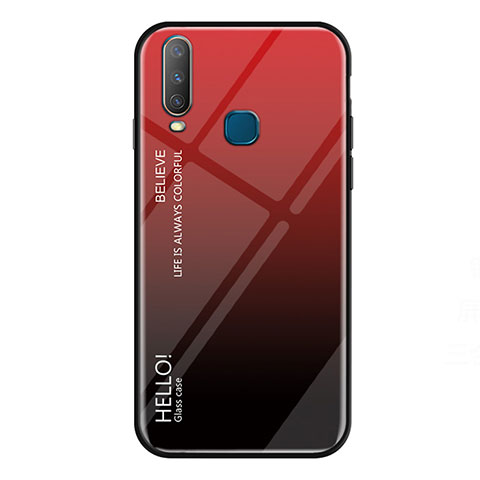 Coque Rebord Contour Silicone et Vitre Miroir Housse Etui Degrade Arc en Ciel LS1 pour Vivo Y11 Rouge