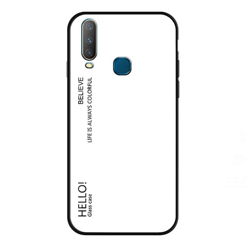 Coque Rebord Contour Silicone et Vitre Miroir Housse Etui Degrade Arc en Ciel LS1 pour Vivo Y15 Blanc