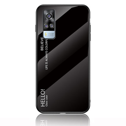 Coque Rebord Contour Silicone et Vitre Miroir Housse Etui Degrade Arc en Ciel LS1 pour Vivo Y53s NFC Noir