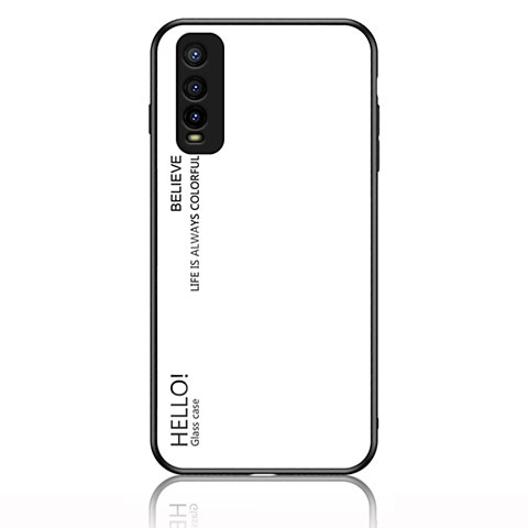 Coque Rebord Contour Silicone et Vitre Miroir Housse Etui Degrade Arc en Ciel LS1 pour Vivo Y70t 5G Blanc