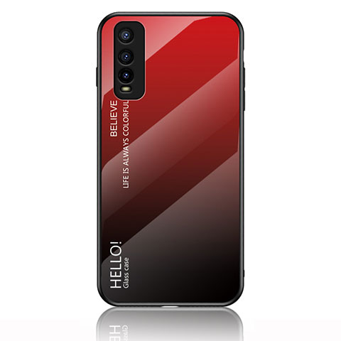 Coque Rebord Contour Silicone et Vitre Miroir Housse Etui Degrade Arc en Ciel LS1 pour Vivo Y70t 5G Rouge