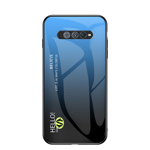 Coque Rebord Contour Silicone et Vitre Miroir Housse Etui Degrade Arc en Ciel LS1 pour Xiaomi Black Shark 4S 5G Bleu