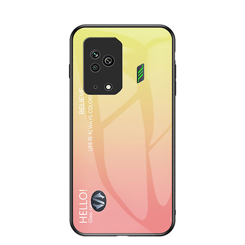 Coque Rebord Contour Silicone et Vitre Miroir Housse Etui Degrade Arc en Ciel LS1 pour Xiaomi Black Shark 5 5G Jaune