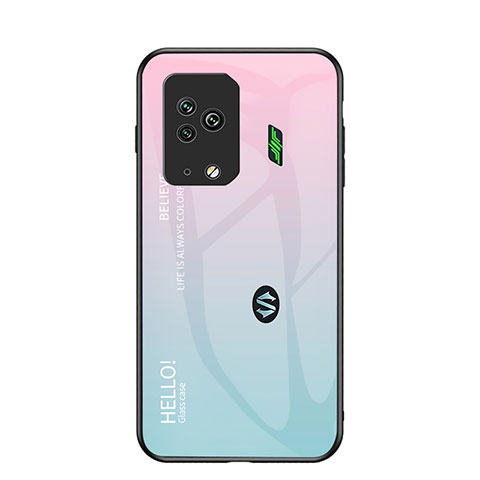 Coque Rebord Contour Silicone et Vitre Miroir Housse Etui Degrade Arc en Ciel LS1 pour Xiaomi Black Shark 5 Pro 5G Cyan