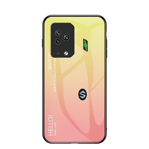 Coque Rebord Contour Silicone et Vitre Miroir Housse Etui Degrade Arc en Ciel LS1 pour Xiaomi Black Shark 5 Pro 5G Jaune