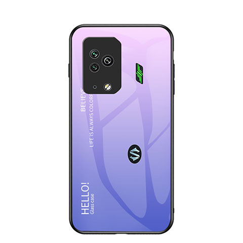 Coque Rebord Contour Silicone et Vitre Miroir Housse Etui Degrade Arc en Ciel LS1 pour Xiaomi Black Shark 5 Pro 5G Violet Clair