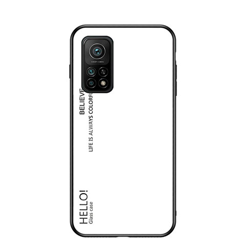 Coque Rebord Contour Silicone et Vitre Miroir Housse Etui Degrade Arc en Ciel LS1 pour Xiaomi Mi 10T Pro 5G Blanc