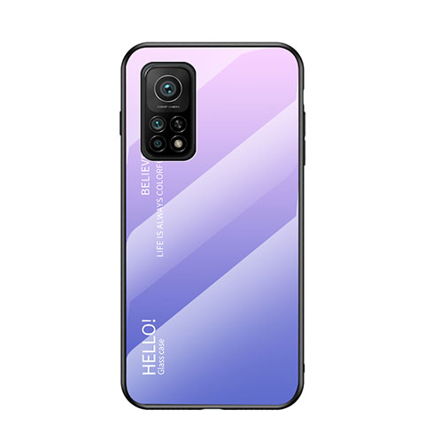 Coque Rebord Contour Silicone et Vitre Miroir Housse Etui Degrade Arc en Ciel LS1 pour Xiaomi Mi 10T Pro 5G Violet Clair