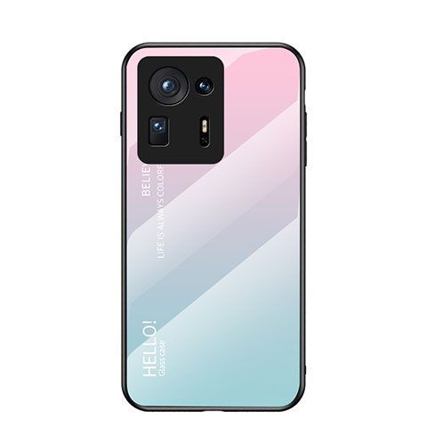 Coque Rebord Contour Silicone et Vitre Miroir Housse Etui Degrade Arc en Ciel LS1 pour Xiaomi Mi Mix 4 5G Cyan