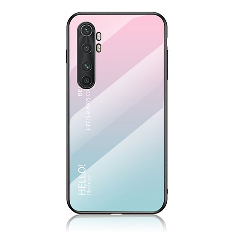 Coque Rebord Contour Silicone et Vitre Miroir Housse Etui Degrade Arc en Ciel LS1 pour Xiaomi Mi Note 10 Lite Cyan